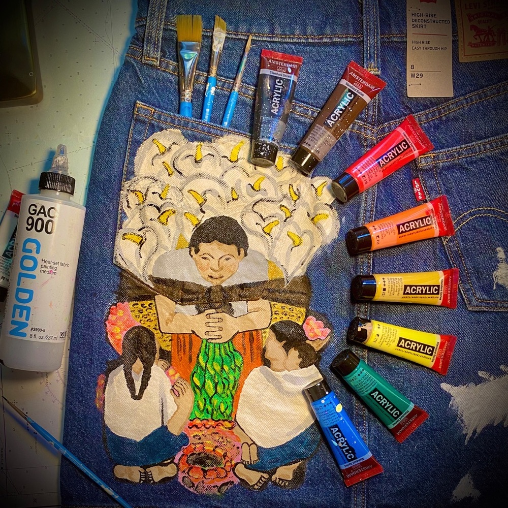 🎨 Mexican Painted Levi’s Jean Skirt Sz 8 29 NWT - Picture 4 of 15